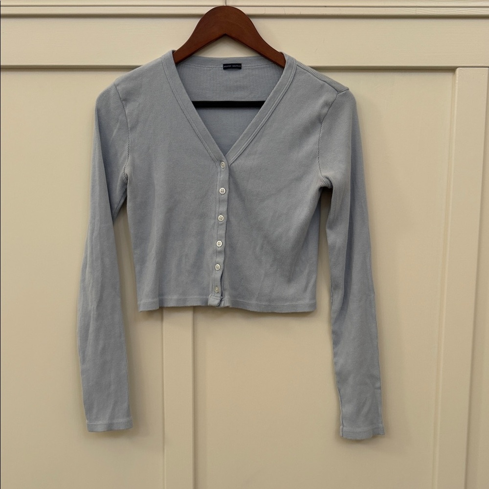 Brandy Melville Light Blue V-Neck Button Crop Long Sleeve cardigan Top